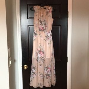 Halter Neck Vintage Floral Print Maxi Dress